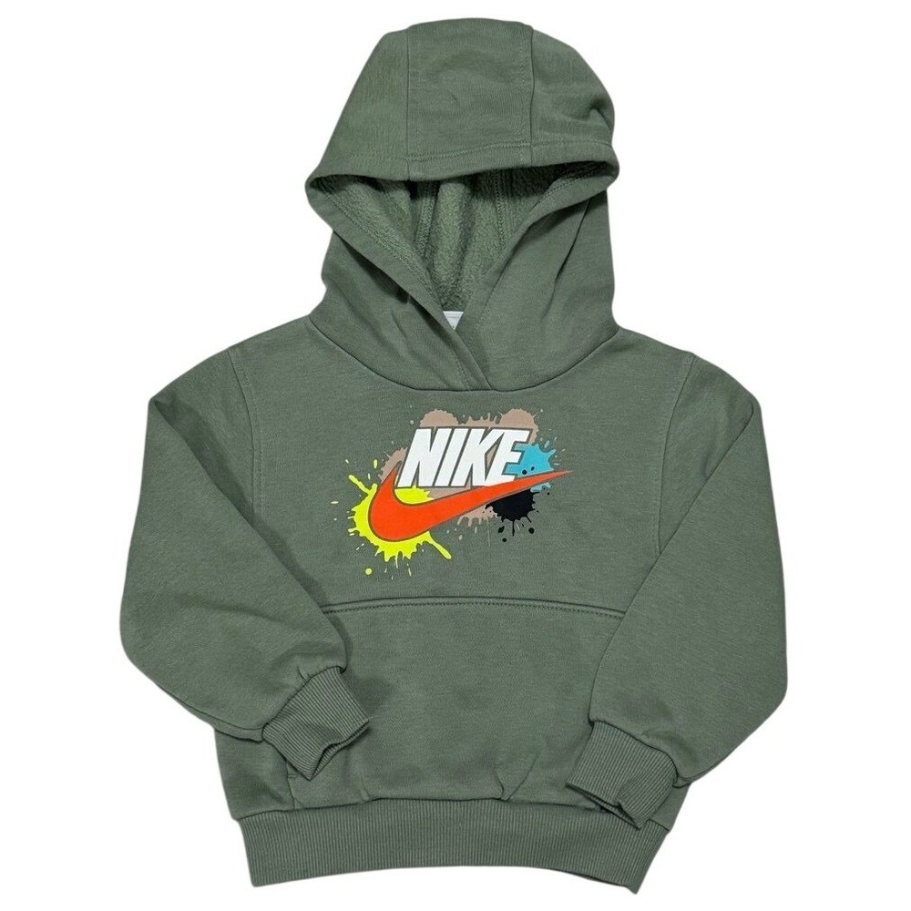Nike Futura Hoodie Kids 2T Green Splatter Graphic Fleece Pullover Sweatshirt‎